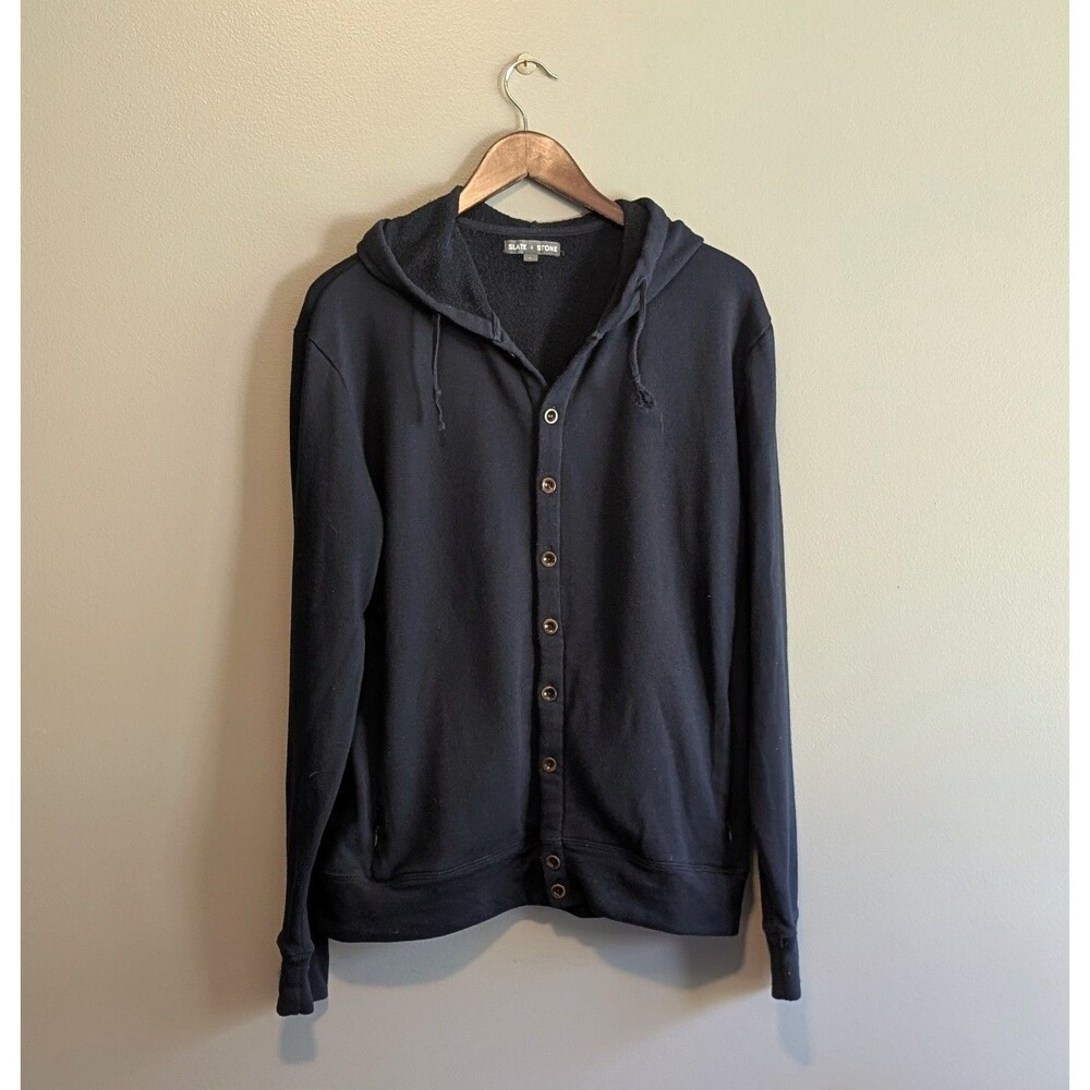Slate & Stone Mens L Full Button Hoodie Sweatshirt Navy Cardigan Shirt Jacket